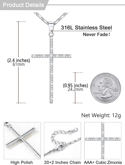 Cross Necklace for Women,Silver/14K Gold Large or Small Cross Necklaces with CZ Diamond,Faith Birthday/Christmas Gift for Her Women Mother Daughter Grandmother