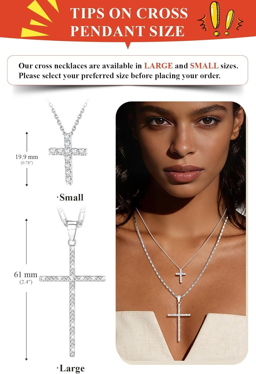 Cross Necklace for Women,Silver/14K Gold Large or Small Cross Necklaces with CZ Diamond,Faith Birthday/Christmas Gift for Her Women Mother Daughter Grandmother - WORLD TIME VISITS