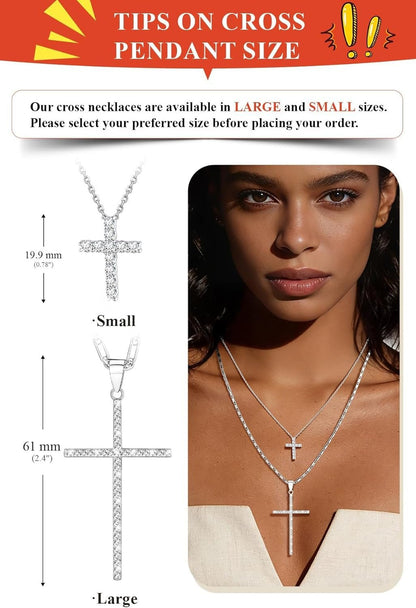 Cross Necklace for Women,Silver/14K Gold Large or Small Cross Necklaces with CZ Diamond,Faith Birthday/Christmas Gift for Her Women Mother Daughter Grandmother - WORLD TIME VISITS