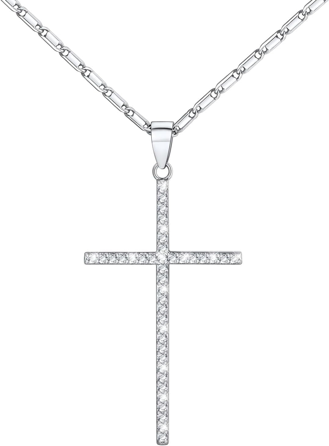 Cross Necklace for Women,Silver/14K Gold Large or Small Cross Necklaces with CZ Diamond,Faith Birthday/Christmas Gift for Her Women Mother Daughter Grandmother - WORLD TIME VISITS