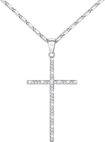 Cross Necklace for Women,Silver/14K Gold Large or Small Cross Necklaces with CZ Diamond,Faith Birthday/Christmas Gift for Her Women Mother Daughter Grandmother - WORLD TIME VISITS