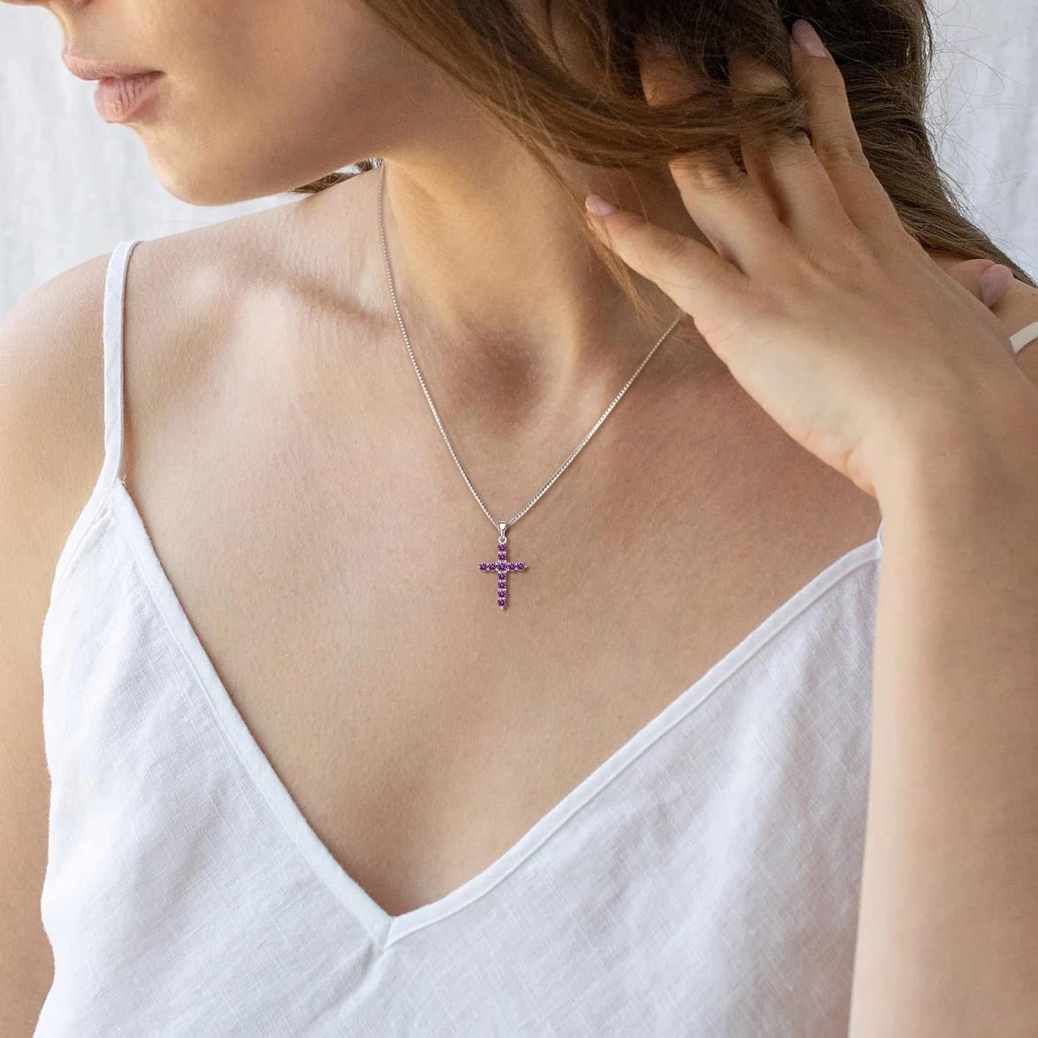 Cross Necklace Sterling Silver Crucifix Pendant Gemstones Jewelry for Women - WORLD TIME VISITS
