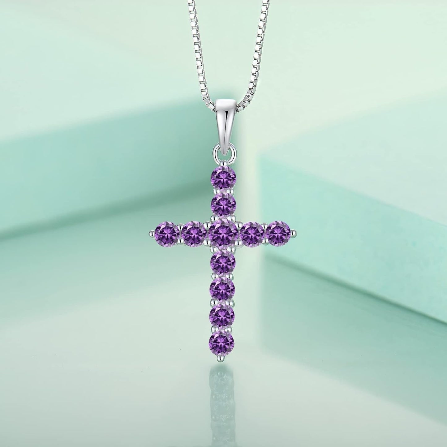 Cross Necklace Sterling Silver Crucifix Pendant Gemstones Jewelry for Women