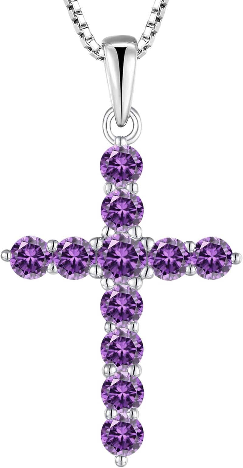 Cross Necklace Sterling Silver Crucifix Pendant Gemstones Jewelry for Women - WORLD TIME VISITS