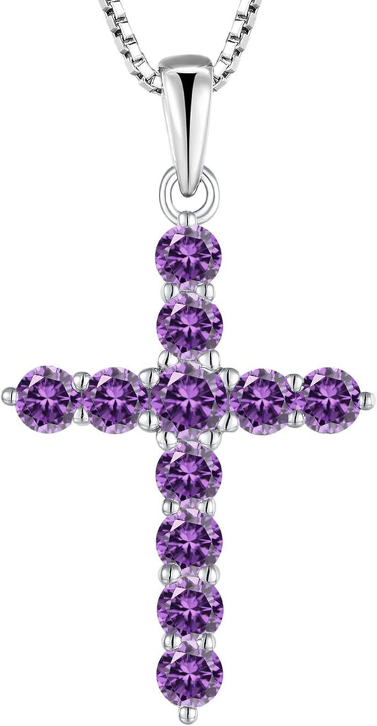Cross Necklace Sterling Silver Crucifix Pendant Gemstones Jewelry for Women - WORLD TIME VISITS