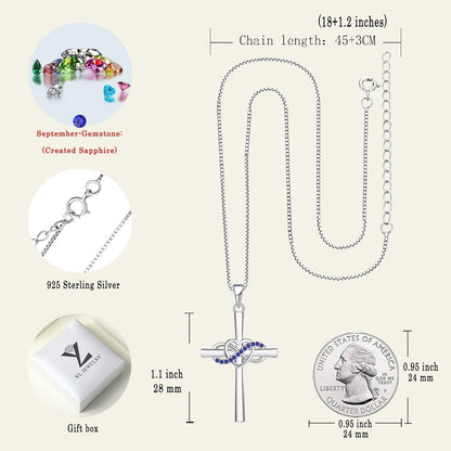 Cross Necklace Sterling Silver Infinity Heart Crucifix Pendant Birthstone Criss Jewelry for Women