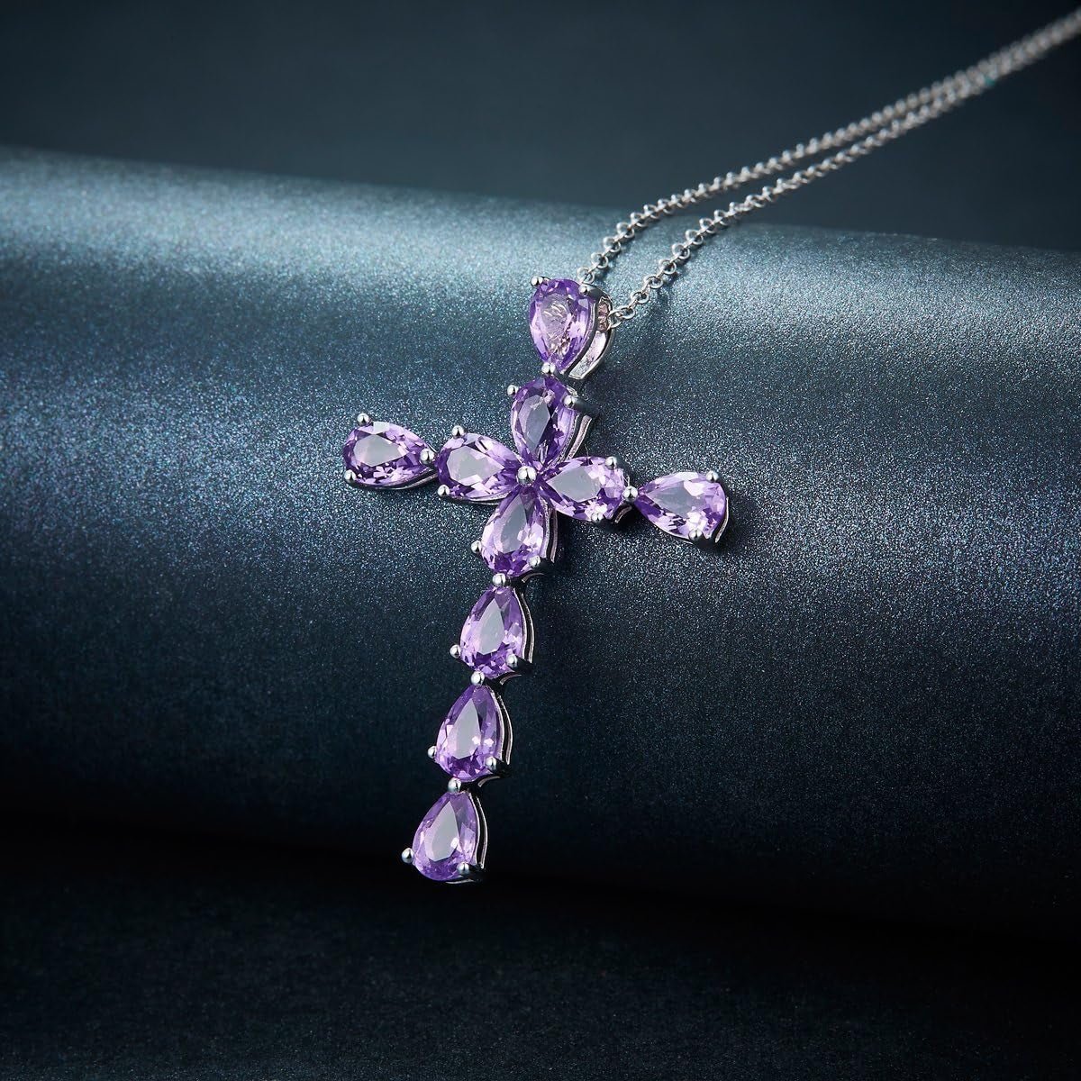 Cross Pendant for Women Girls Sterling Silver Solid 925 Setting Natural Gemstone Amethyst Citrine Peridot Blue Topaz Garnet Rhodium Plated Fine Jewelry Monday'S Day for Her