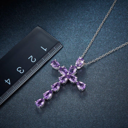 Cross Pendant for Women Girls Sterling Silver Solid 925 Setting Natural Gemstone Amethyst Citrine Peridot Blue Topaz Garnet Rhodium Plated Fine Jewelry Monday'S Day for Her