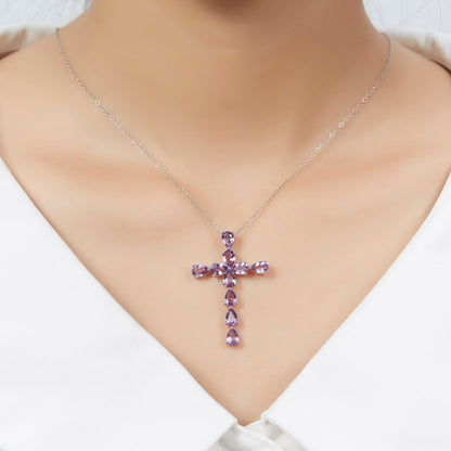 Cross Pendant for Women Girls Sterling Silver Solid 925 Setting Natural Gemstone Amethyst Citrine Peridot Blue Topaz Garnet Rhodium Plated Fine Jewelry Monday'S Day for Her - WORLD TIME VISITS