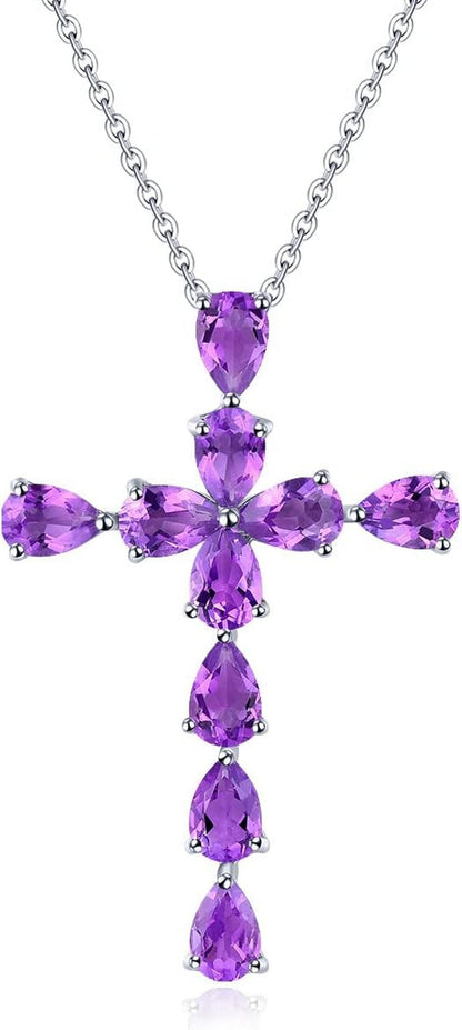 Cross Pendant for Women Girls Sterling Silver Solid 925 Setting Natural Gemstone Amethyst Citrine Peridot Blue Topaz Garnet Rhodium Plated Fine Jewelry Monday'S Day for Her - WORLD TIME VISITS