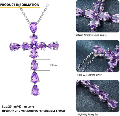 Cross Pendant for Women Girls Sterling Silver Solid 925 Setting Natural Gemstone Amethyst Citrine Peridot Blue Topaz Garnet Rhodium Plated Fine Jewelry Monday'S Day for Her