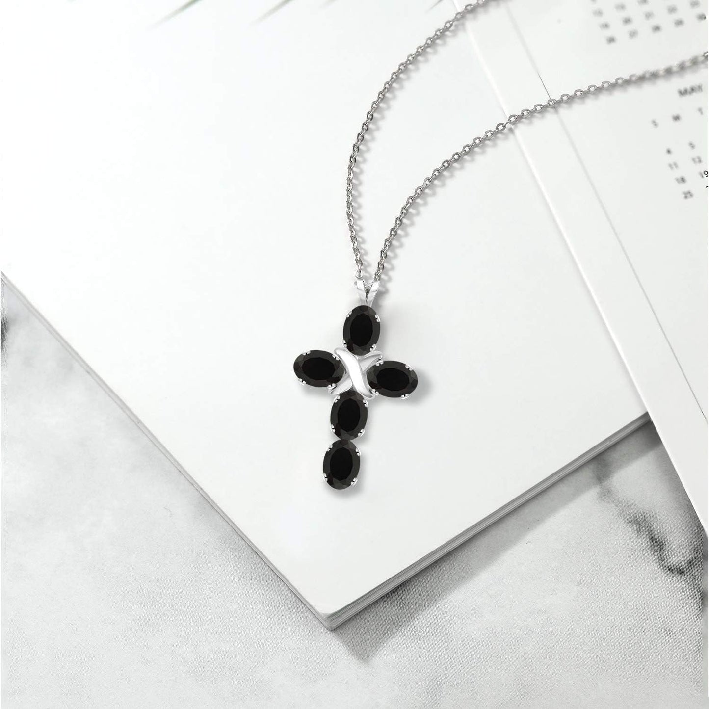 Cross Pendant Necklace for Women | 925 Sterling Silver | 6X4MM Gemstone Birthstone | Jesus Christian Religious Crucifix Jewelry Gifts | 18 Inch Chain
