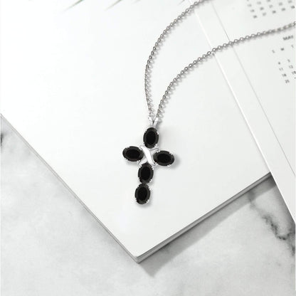 Cross Pendant Necklace for Women | 925 Sterling Silver | 6X4MM Gemstone Birthstone | Jesus Christian Religious Crucifix Jewelry Gifts | 18 Inch Chain