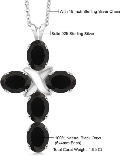 Cross Pendant Necklace for Women | 925 Sterling Silver | 6X4MM Gemstone Birthstone | Jesus Christian Religious Crucifix Jewelry Gifts | 18 Inch Chain