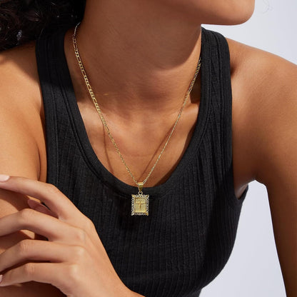 Cross Pendant Necklace for Women Men, 14K Gold and Silver Plated Square Faith Christian Figaro Chain Religious Jewelry Gift for Christian Faith, Baptism, First Communion