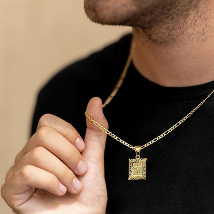 Cross Pendant Necklace for Women Men, 14K Gold and Silver Plated Square Faith Christian Figaro Chain Religious Jewelry Gift for Christian Faith, Baptism, First Communion
