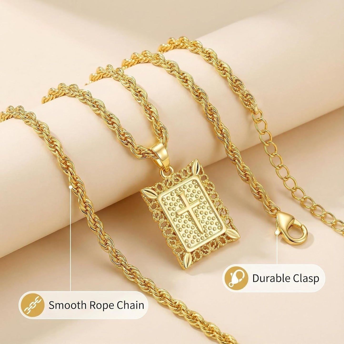 Cross Pendant Necklace for Women Men, 14K Gold/Silver Plated Square Faith Christian Figaro Chain Religious Jewelry Gift for Christian