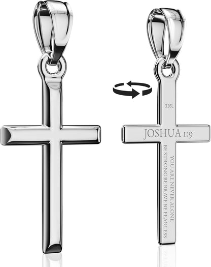Cross Pendant Necklace with Bible Verse - Top - Grade 316L Stainless Steel, Sleek Polished Design, Skin - Friendly, Christian Jewelry for Men and Women - WORLD TIME VISITS