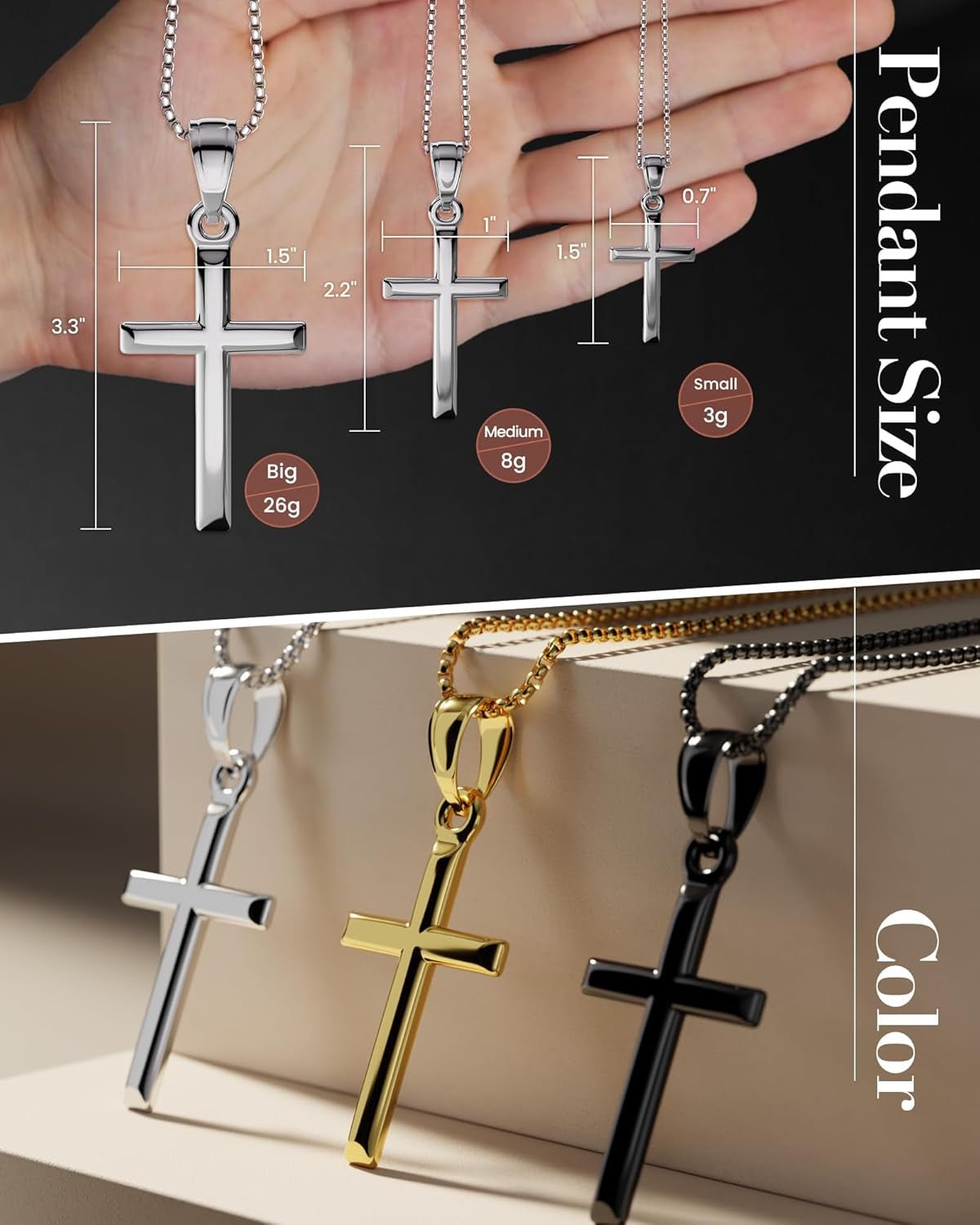 Cross Pendant Necklace with Bible Verse - Top-Grade 316L Stainless Steel, Sleek Polished Design, Skin-Friendly, Christian Jewelry for Men and Women