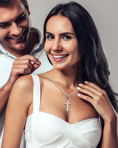 Cross Pendant Necklace with Bible Verse - Top-Grade 316L Stainless Steel, Sleek Polished Design, Skin-Friendly, Christian Jewelry for Men and Women