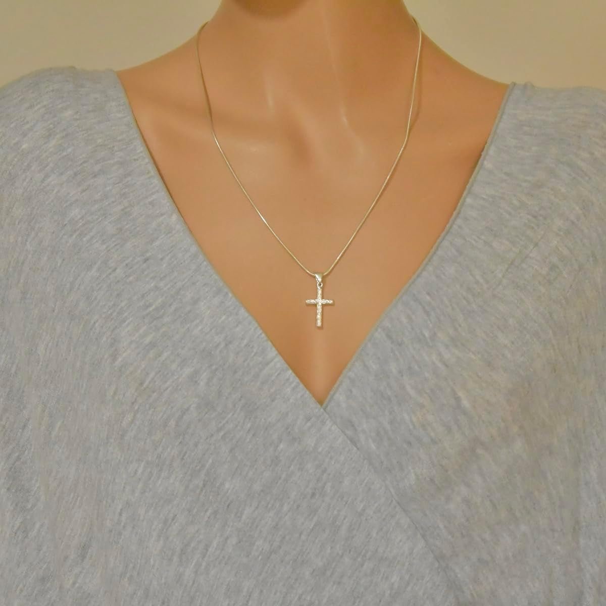 Cross Pendant Sterling Silver 925 Wood Textured Religious Unisex Jewelry