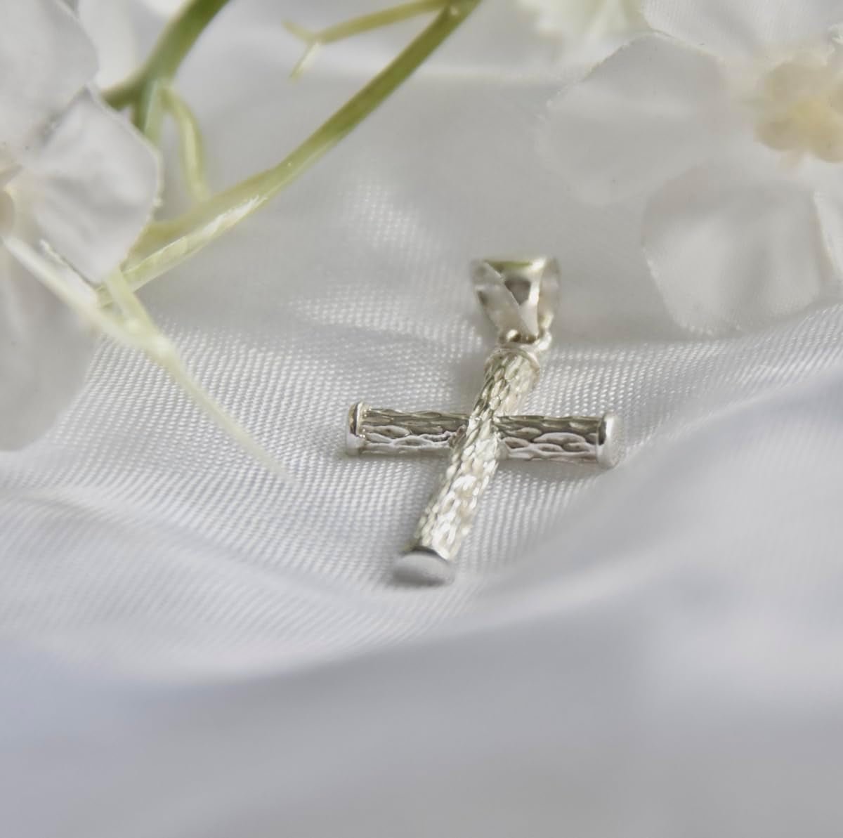 Cross Pendant Sterling Silver 925 Wood Textured Religious Unisex Jewelry