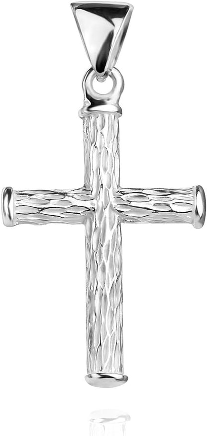Cross Pendant Sterling Silver 925 Wood Textured Religious Unisex Jewelry - WORLD TIME VISITS