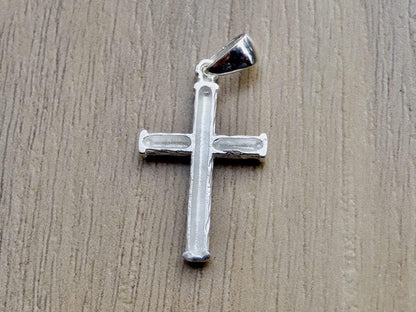 Cross Pendant Sterling Silver 925 Wood Textured Religious Unisex Jewelry
