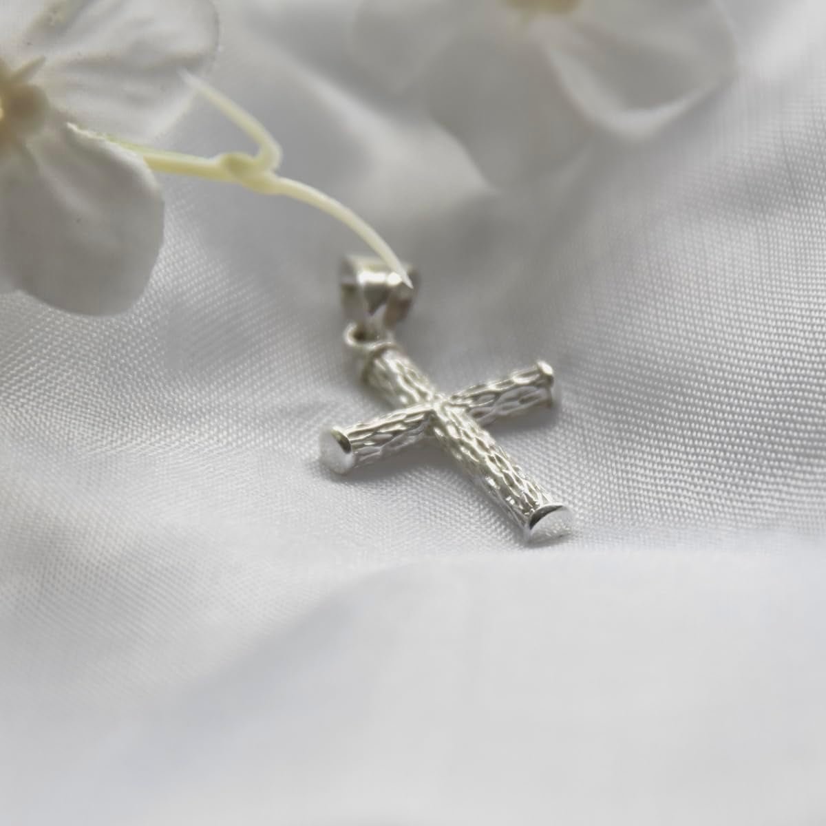 Cross Pendant Sterling Silver 925 Wood Textured Religious Unisex Jewelry - WORLD TIME VISITS