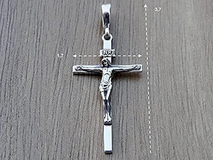 Cross Sterling Silver 925 Solid Pendant INRI Crucifix Jesus Christ Religious Unisex Jewelry