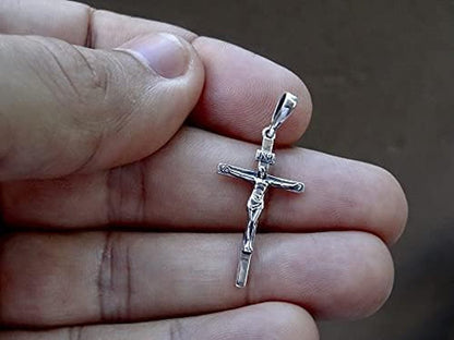 Cross Sterling Silver 925 Solid Pendant INRI Crucifix Jesus Christ Religious Unisex Jewelry