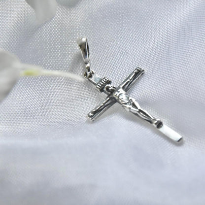 Cross Sterling Silver 925 Solid Pendant INRI Crucifix Jesus Christ Religious Unisex Jewelry - WORLD TIME VISITS