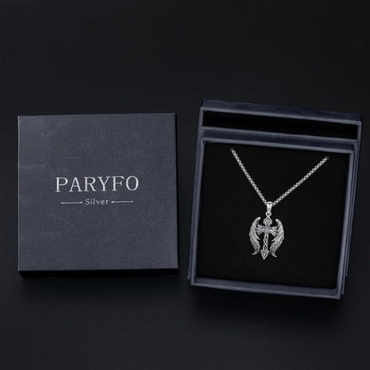 Cross Wings Necklace for Men Women S925 Sterling Silver Guardian Angel Wings Cross Pendant Necklaces Gifts for Men Angel'S Wing Jewelry Birthday Gift 20+2 Inch Stainless Steel Chain