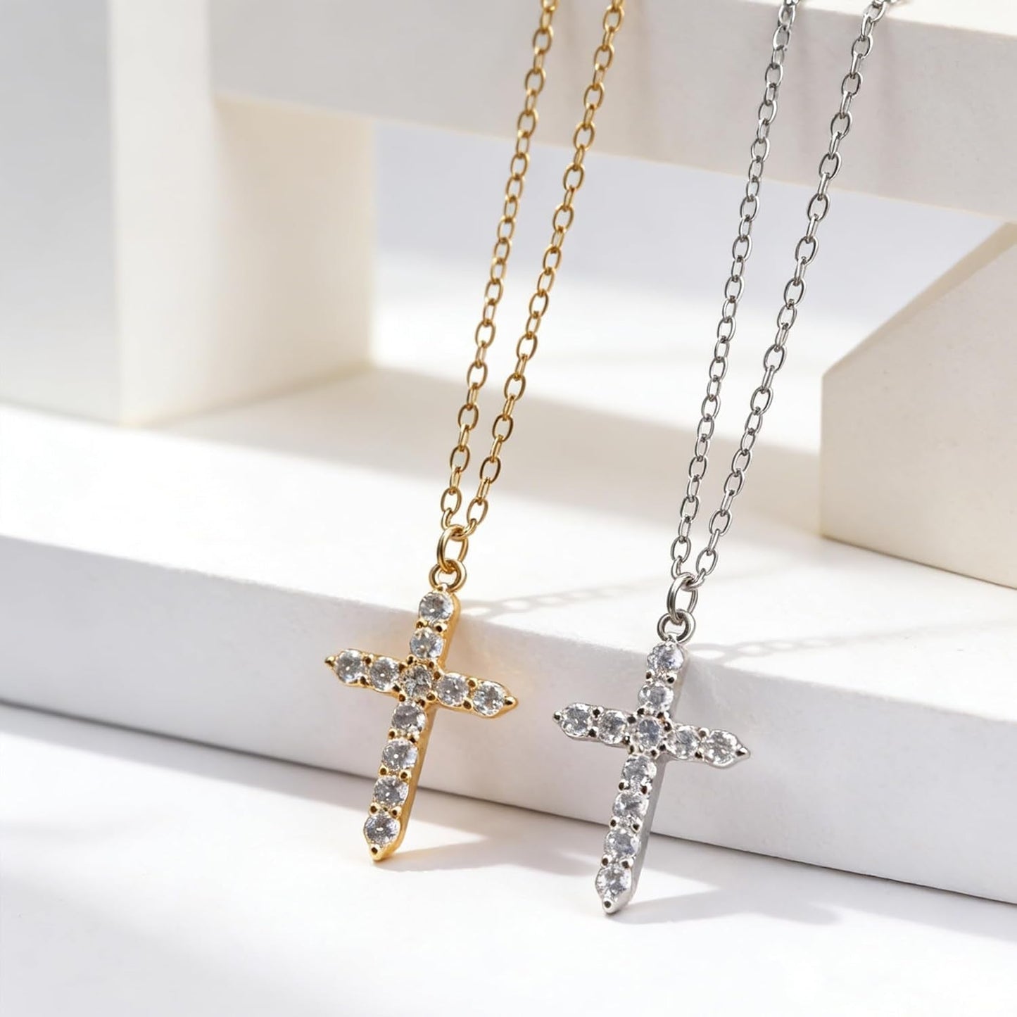 Crown Cross Necklace for Women, 14K Gold Silver Cubic Zirconia Crown Cross Necklace, Diamond Gold Silver Cross Necklaces, Dainty Cross Faith Simple Trendy Charm Jewelry Gift for Women