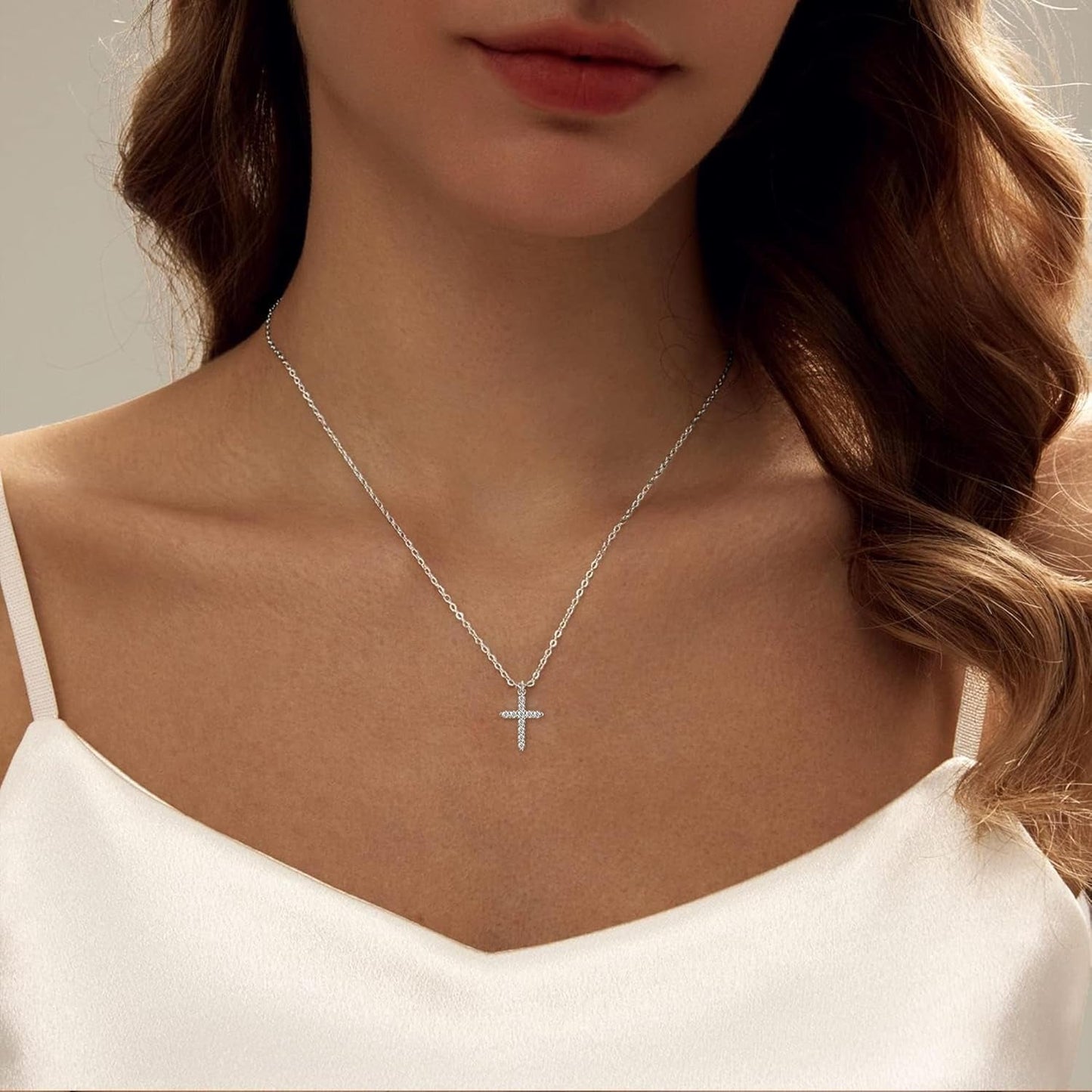 Crown Cross Necklace for Women, 14K Gold Silver Cubic Zirconia Crown Cross Necklace, Diamond Gold Silver Cross Necklaces, Dainty Cross Faith Simple Trendy Charm Jewelry Gift for Women