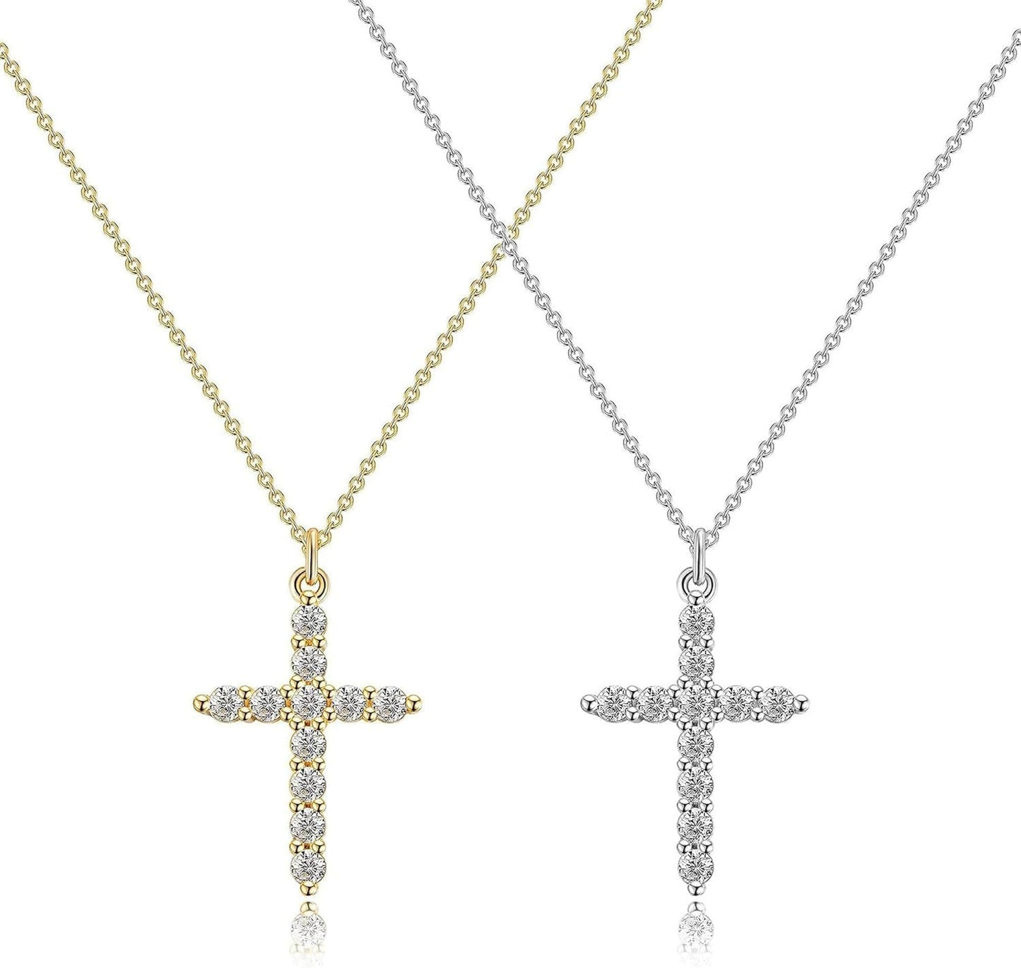 Crown Cross Necklace for Women, 14K Gold Silver Cubic Zirconia Crown Cross Necklace, Diamond Gold Silver Cross Necklaces, Dainty Cross Faith Simple Trendy Charm Jewelry Gift for Women - WORLD TIME VISITS