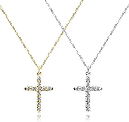 Crown Cross Necklace for Women, 14K Gold Silver Cubic Zirconia Crown Cross Necklace, Diamond Gold Silver Cross Necklaces, Dainty Cross Faith Simple Trendy Charm Jewelry Gift for Women - WORLD TIME VISITS