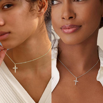 Crown Cross Necklace for Women, 14K Gold Silver Cubic Zirconia Crown Cross Necklace, Diamond Gold Silver Cross Necklaces, Dainty Cross Faith Simple Trendy Charm Jewelry Gift for Women - WORLD TIME VISITS