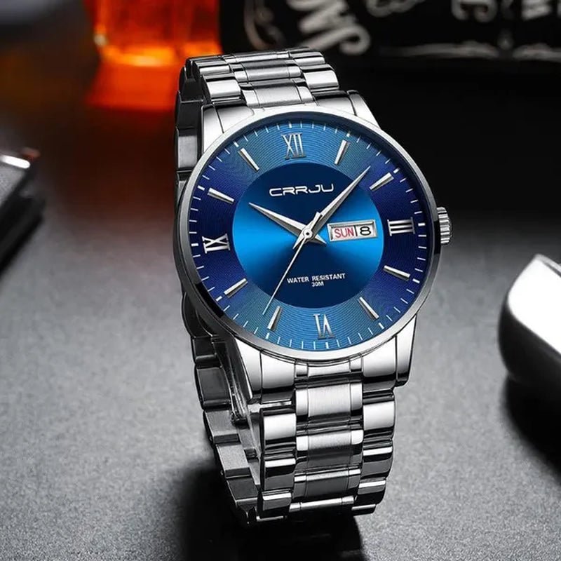CRRJU Men's Minimalist Leisure Luxury Automatic Dating Watch Fashion Business Japanese Movement Quartz Waterproof Watch Men's Silver Stainless Steel Watch Band - WORLD TIME VISITS
