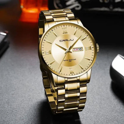 CRRJU Men's Minimalist Leisure Luxury Automatic Dating Watch Fashion Business Japanese Movement Quartz Waterproof Watch Men's Silver Stainless Steel Watch Band - WORLD TIME VISITS
