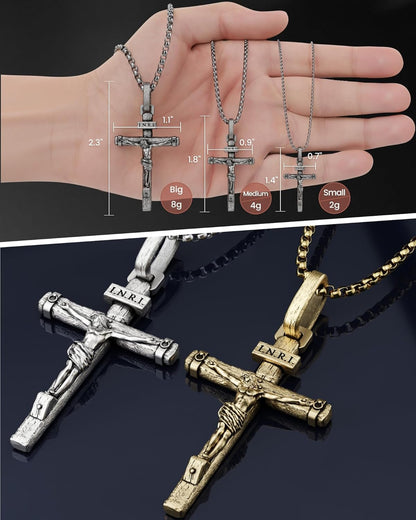 Crucifix Cross Necklace - Exquisite Jesus Pendant, Slatted Cross, Fade-Resistant, Skin-Friendly, Christian Jewelry for Men and Women