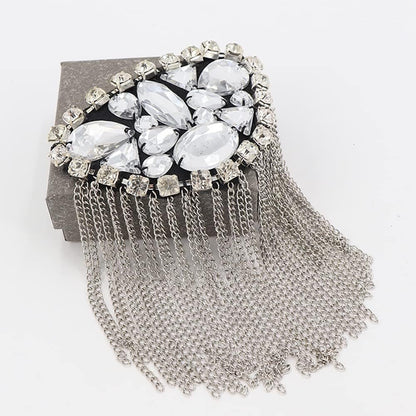 Crystal Beads Shoulder Epaulettes Chain Tassel Blazer Shoulder Epaulet Rhinestone Brooch Badge Pin by the Pair - WORLD TIME VISITS