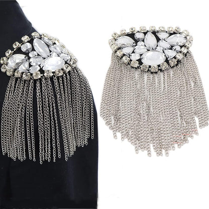 Crystal Beads Shoulder Epaulettes Chain Tassel Blazer Shoulder Epaulet Rhinestone Brooch Badge Pin by the Pair - WORLD TIME VISITS