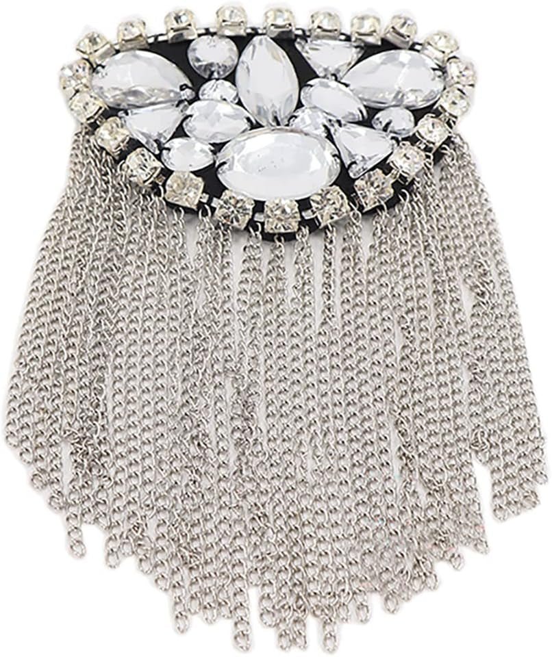Crystal Beads Shoulder Epaulettes Chain Tassel Blazer Shoulder Epaulet Rhinestone Brooch Badge Pin by the Pair