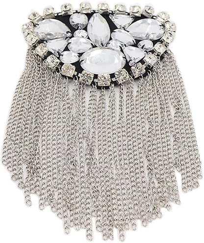 Crystal Beads Shoulder Epaulettes Chain Tassel Blazer Shoulder Epaulet Rhinestone Brooch Badge Pin by the Pair