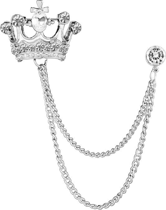 Crystal Crown Hanging Chain Brooch Suit Pin for Women Girls Vintage Gold Silver Rhinestone Crown Tassel Brooch,Retro Suit Shirt Studs,Lapel Pin Accessories for Men - WORLD TIME VISITS