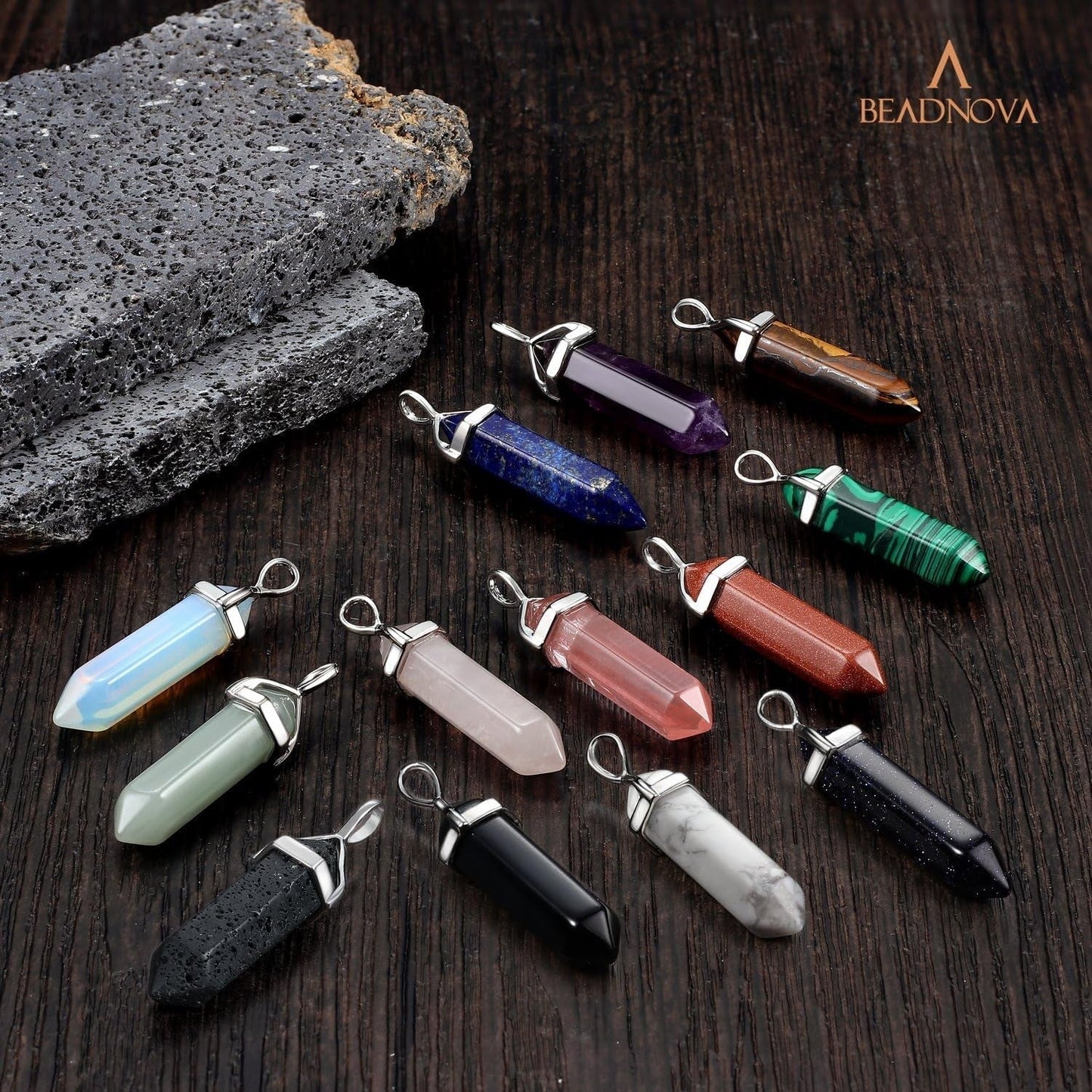 Crystal Necklaces for Women Crystal Pendant Gemstone Necklace for Spiritual Energy Healing Hexagonal Pendant Divination for Men (18 Inches Stainless Chain)