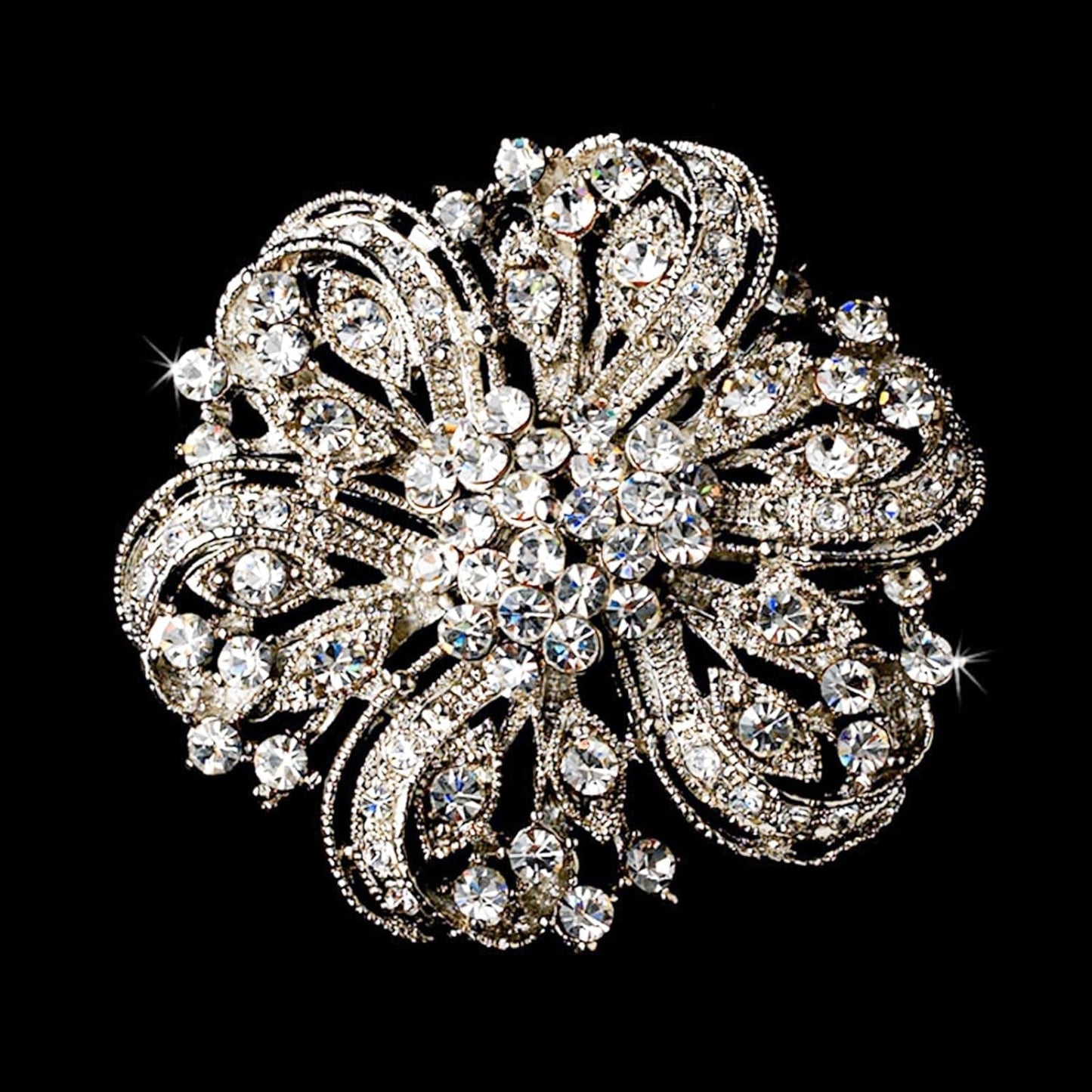 Crystal Rhinestone Brooch for Women Silver Twisted Petals Flower Brooch Pins for Women Silver Brooch for Women Clear Rhinestone Brooch Pins Rhinestone Jewelry Pins for DIY Bridal Wedding Bouquet