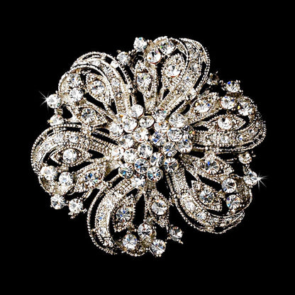 Crystal Rhinestone Brooch for Women Silver Twisted Petals Flower Brooch Pins for Women Silver Brooch for Women Clear Rhinestone Brooch Pins Rhinestone Jewelry Pins for DIY Bridal Wedding Bouquet