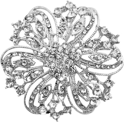 Crystal Rhinestone Brooch for Women Silver Twisted Petals Flower Brooch Pins for Women Silver Brooch for Women Clear Rhinestone Brooch Pins Rhinestone Jewelry Pins for DIY Bridal Wedding Bouquet - WORLD TIME VISITS